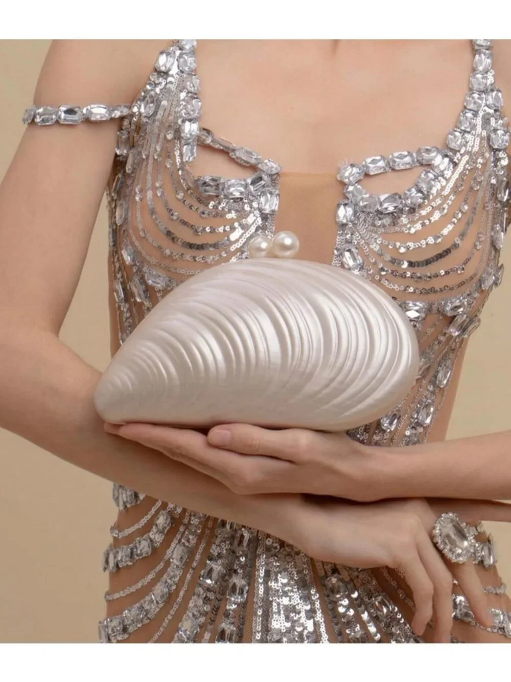 Glitter Marble Seashell Chain Shoulder Bag - Acrylic Evening Clutch for Weddings